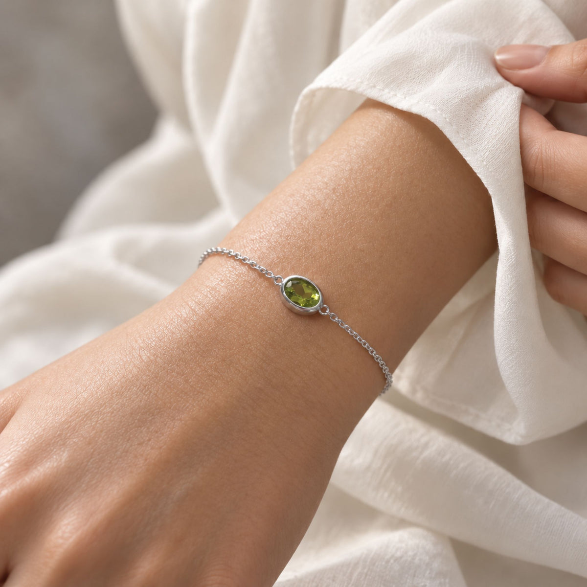 Peridot Oval Solitaire Bracelet in Sterling Silver – August Birthstone | Irosk