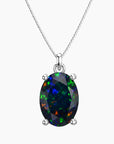 Radiant Oval Black Opal Pendant Necklace in 925 Sterling Silver – Irosk