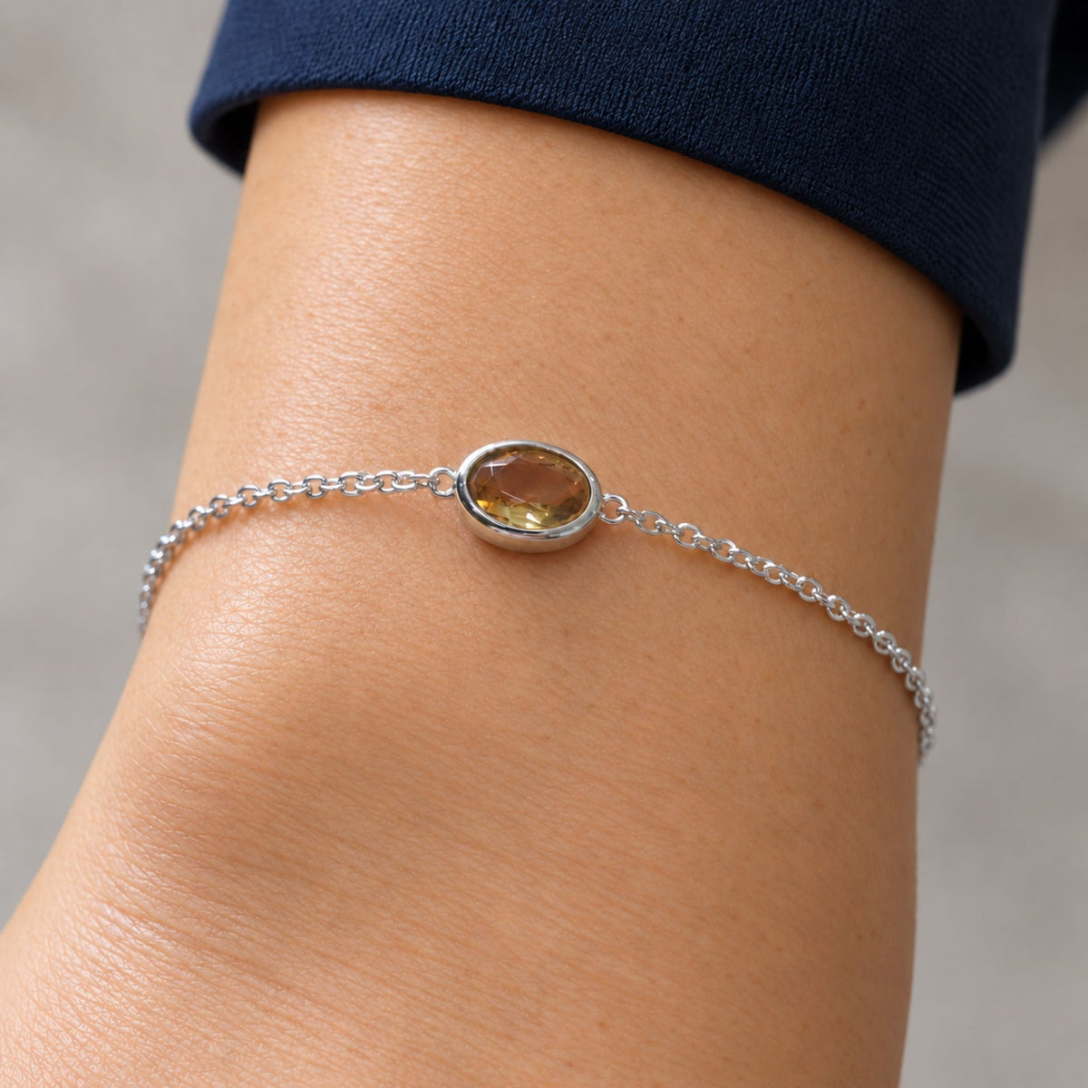 Citrine Oval Solitaire Bracelet in Sterling Silver – November Birthstone | Irosk