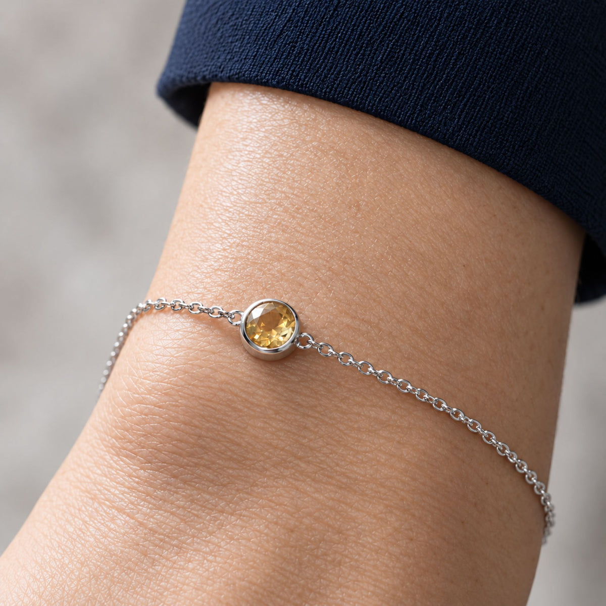 Citrine Round Solitaire Bracelet in Sterling Silver – November Birthstone | Irosk