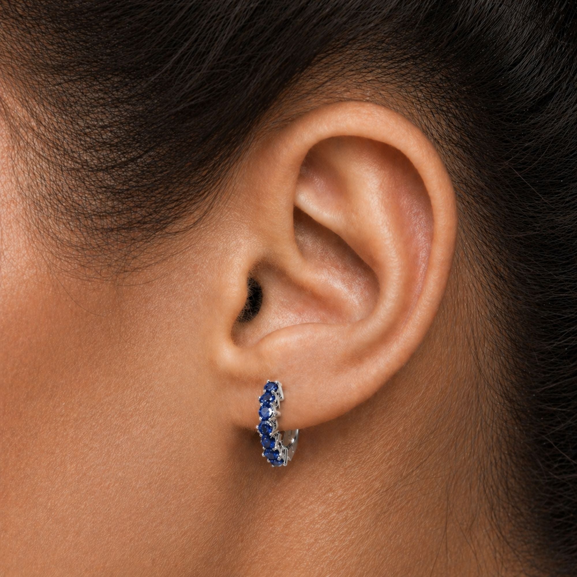 Sapphire Huggie Earrings in Sterling Silver | Irosk