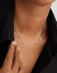 Model wearing 45 cm silver chain necklace, box chain in sterling silver from Irosk Australia.