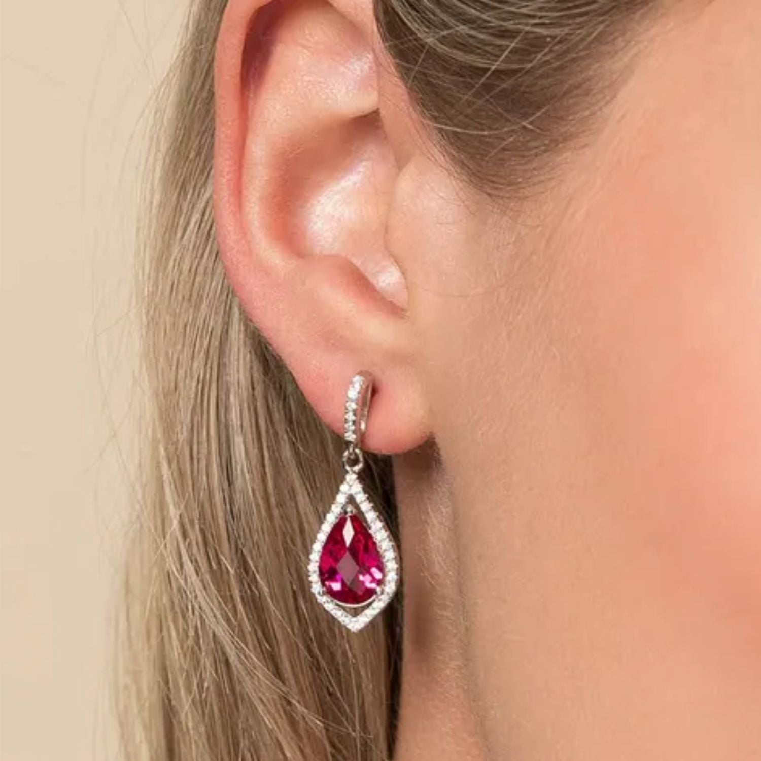 Ruby Solitaire Earrings in Sterling Silver