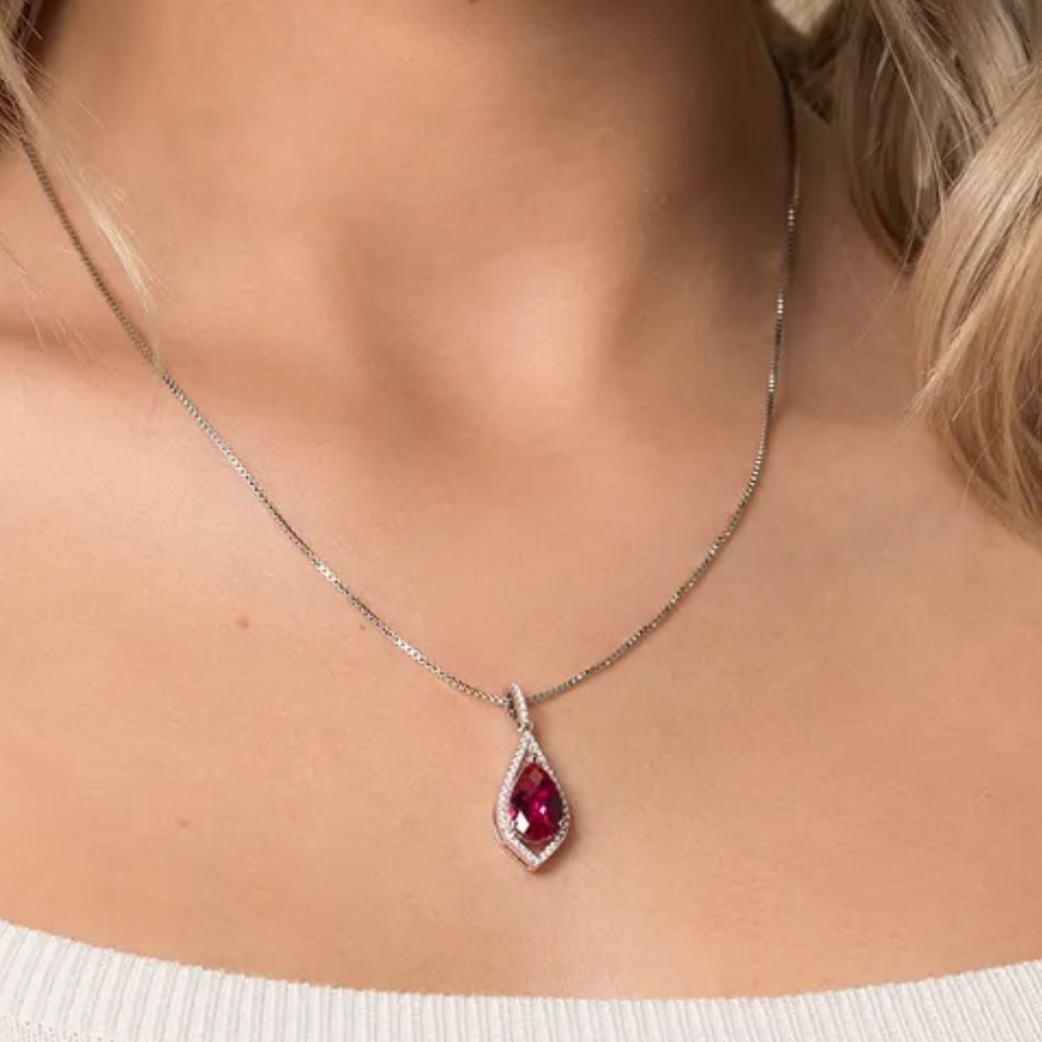 Ruby Solitaire Pendant Necklace in Sterling Silver