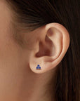 sapphire trio earrings in silver on model