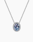 Sterling silver Alexandrite pendant necklace with oval halo and colour-shifting lab-created gemstone
