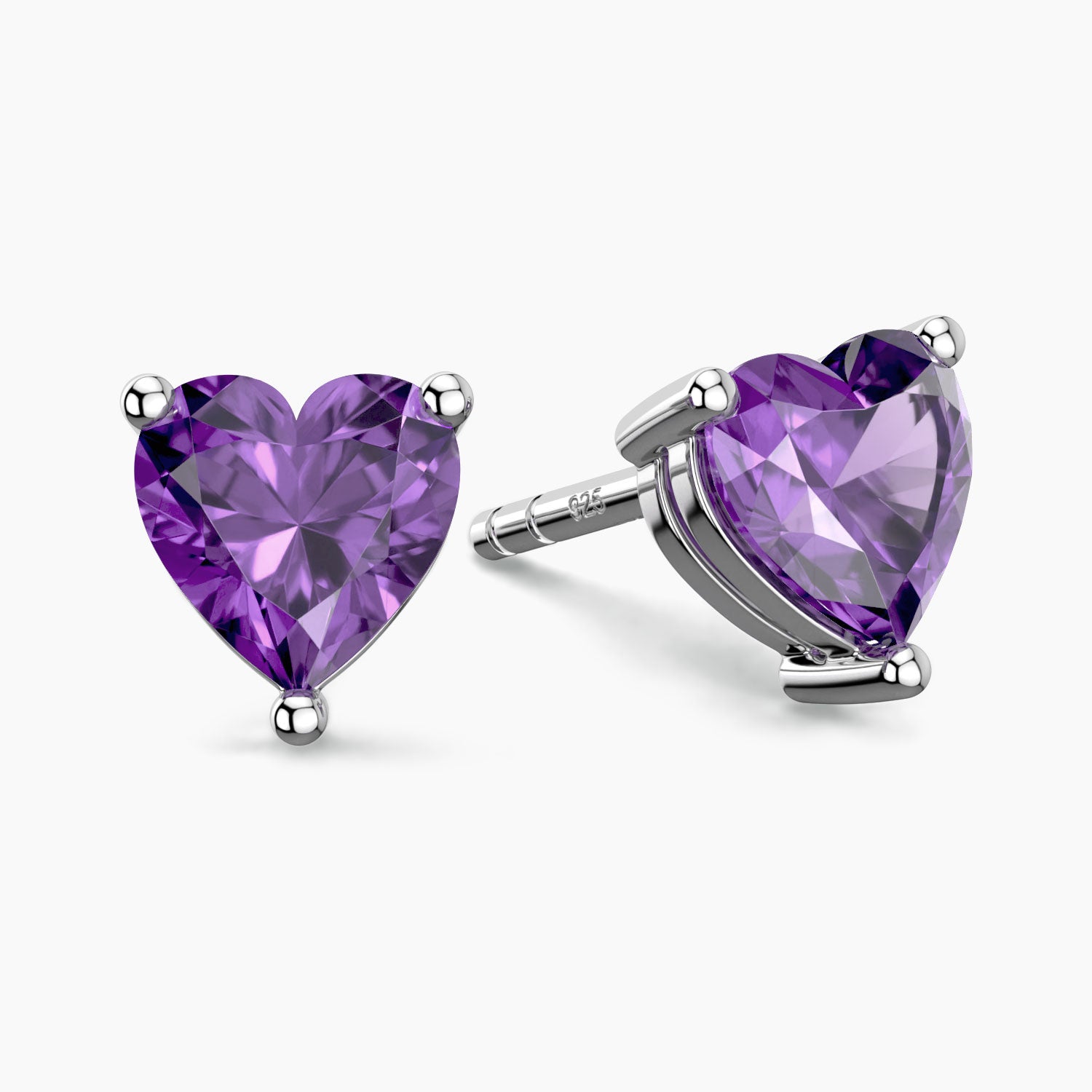 amethyst heart shape stud earrings