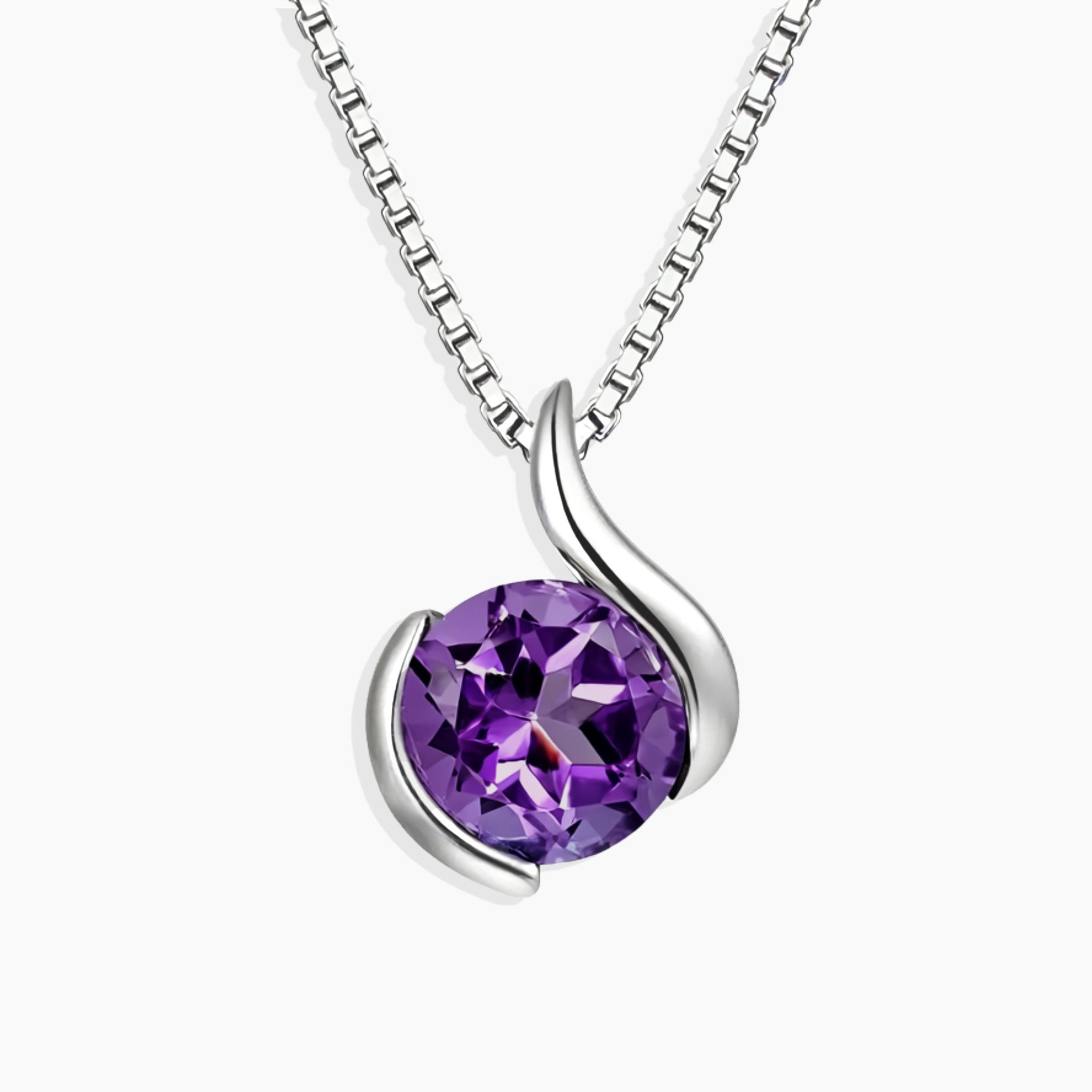 Natural Amethyst Pendant Necklace in Semi Bezel Sterling Silver – Irosk