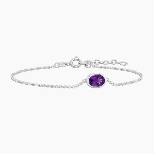 Amethyst Oval Solitaire Bracelet in Sterling Silver – February Birthstone | Irosk