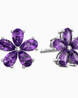 Amethyst Flower Petal Stud Earrings in Sterling Silver | Irosk