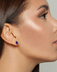 teardrop amethyst earrings on model