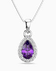 Pear Amethyst Pendant with Moissanite Halo | Irosk