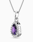 Pear Amethyst Pendant with Moissanite Halo | Irosk