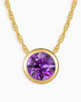 Round Amethyst Necklace Bezel Set 18 K Gold