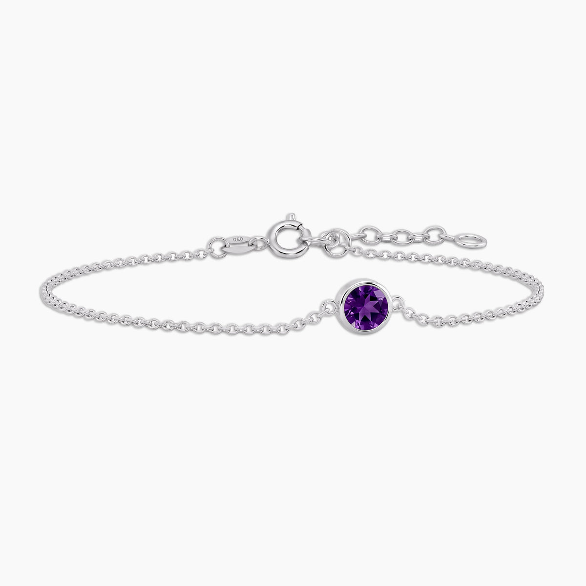 Amethyst Round Solitaire Bracelet in Sterling Silver – February Birthstone | Irosk