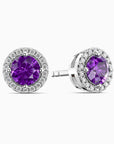 Round Amethyst Halo Earrings | Sterling Silver