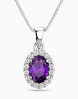 Oval Amethyst Halo Pendant Necklace – Sterling Silver Birthstone Jewellery | Irosk
