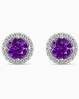 Round Amethyst Halo Earrings | Sterling Silver