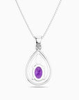 Amethyst Teardrop Halo Pendant Necklace in Sterling Silver – February Birthstone | Irosk ®