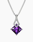 Princess-cut amethyst pendant necklace in rhodium-plated sterling silver with twist bale, 2.00 carats, February birthstone