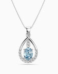 Aquamarine Teardrop Halo Pendant Necklace in Sterling Silver – March Birthstone | Irosk ®