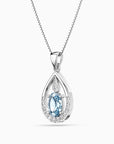 Aquamarine Teardrop Halo Pendant Necklace in Sterling Silver – March Birthstone | Irosk ®