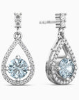 Aquamarine Halo Drop Earrings in Sterling Silver – March Birthstone