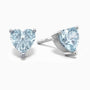 Heart-shaped Aquamarine stud earrings set in rhodium-plated 925 Sterling Silver.