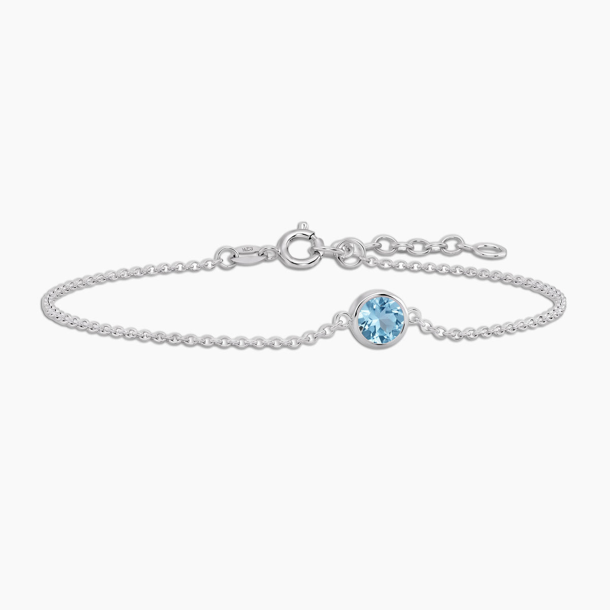 Aquamarine Round Solitaire Bracelet in Sterling Silver – March Birthstone | Irosk