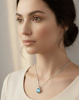 Aquamarine Semi Bezel Pendant Necklace in Sterling Silver | Irosk