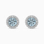 Round Aquamarine Halo Earrings | Sterling Silver