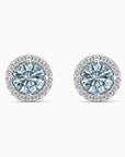 Round Aquamarine Halo Earrings | Sterling Silver
