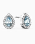 Pear Aquamarine Halo Stud Earrings | Sterling Silver