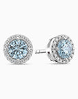 Round Aquamarine Halo Earrings | Sterling Silver