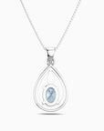 Aquamarine Teardrop Halo Pendant Necklace in Sterling Silver – March Birthstone | Irosk ®
