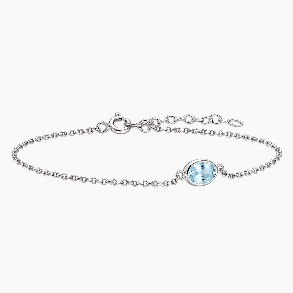 Aquamarine Oval Solitaire Bracelet in Sterling Silver – March Birthstone | Irosk