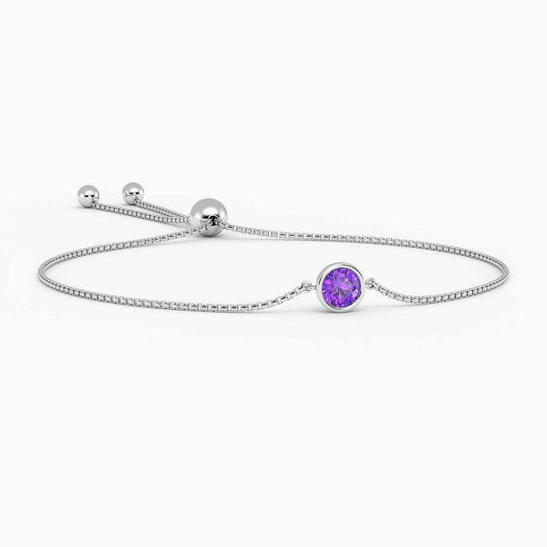front view of silver amethyst bracelet with sider clasp