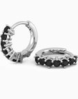 Silver Huggie Earrings - Black Onyx