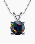 Black Opal Necklace in 925 Sterling Silver by Irosk ® - Round-cut black opal pendant on a rhodium-plated box chain