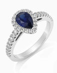 Sterling silver blue sapphire ring with halo design