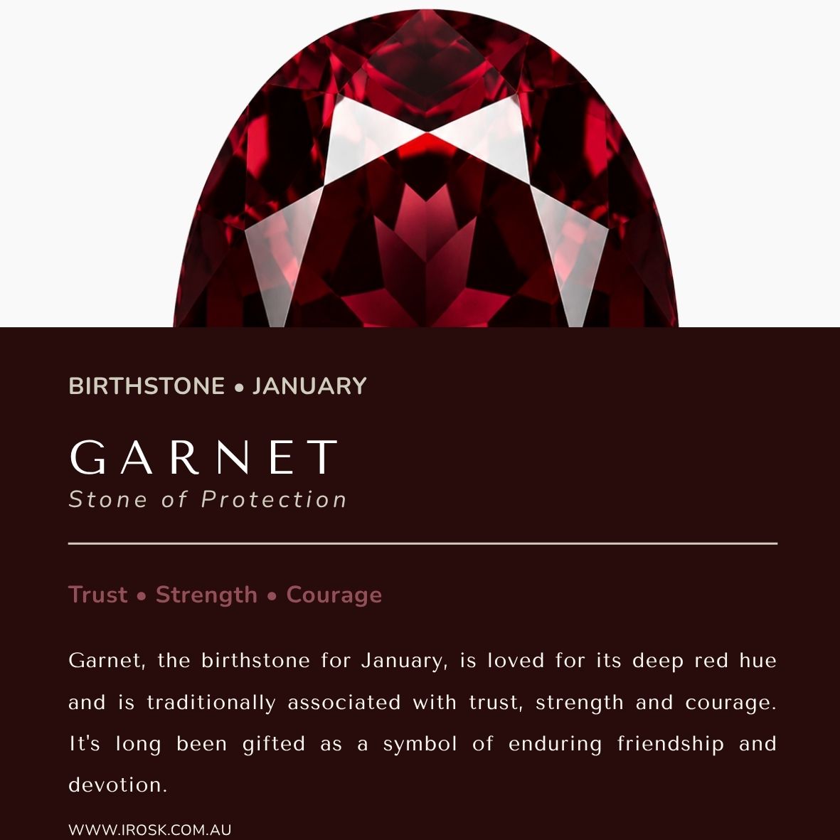 garnet stone card with description about garnet 