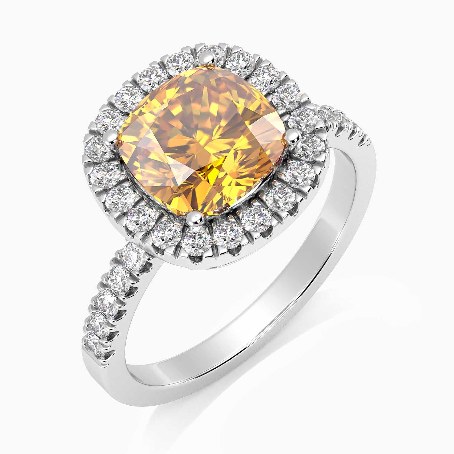 side view of citrine cushion cut halo ring