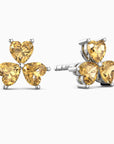 Citrine Heart Flower Stud Earrings in Sterling Silver | Irosk