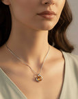 Citrine Semi Bezel Pendant Necklace in Sterling Silver | Irosk