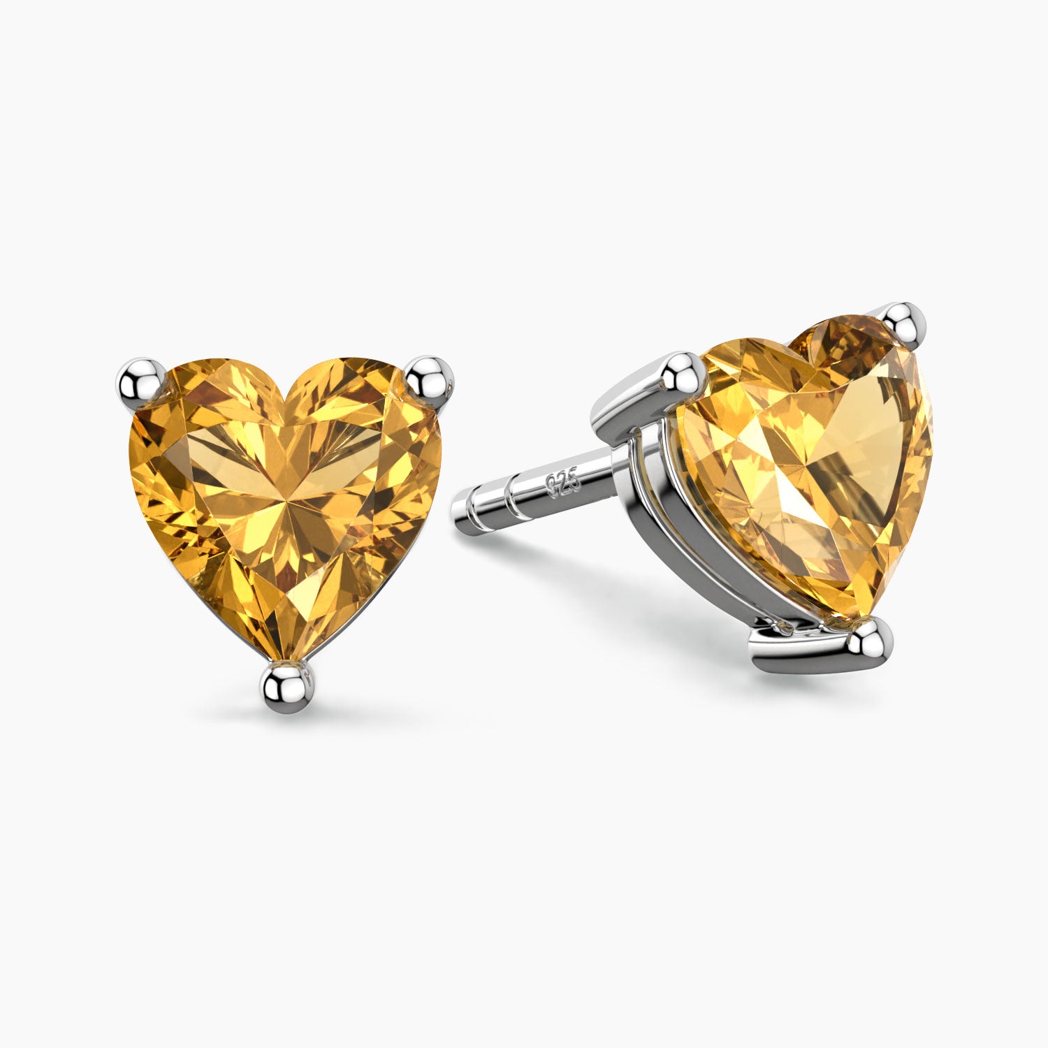 citrine heart shape stud earrings