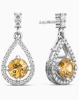 Citrine Halo Drop Earrings in Sterling Silver – November Birthstone