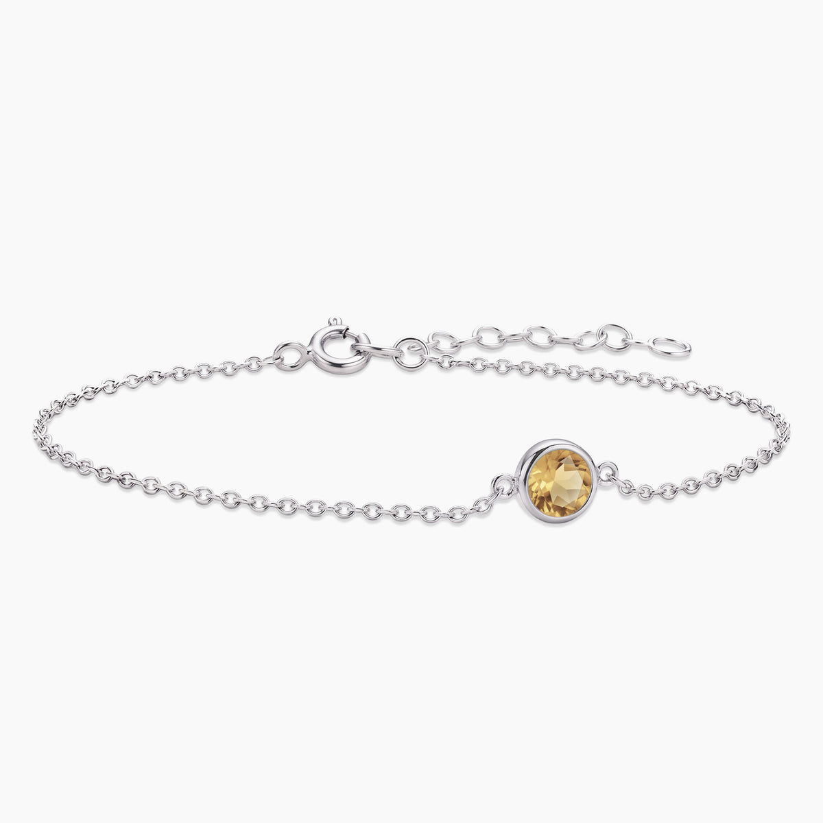 Citrine Round Solitaire Bracelet in Sterling Silver – November Birthstone | Irosk