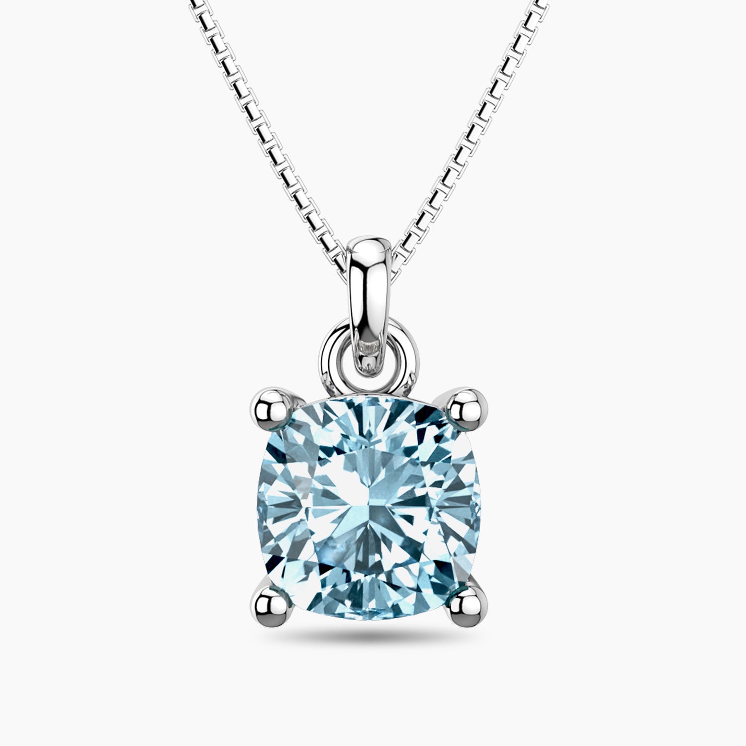 cushion cut aquamarine necklace in white plain background