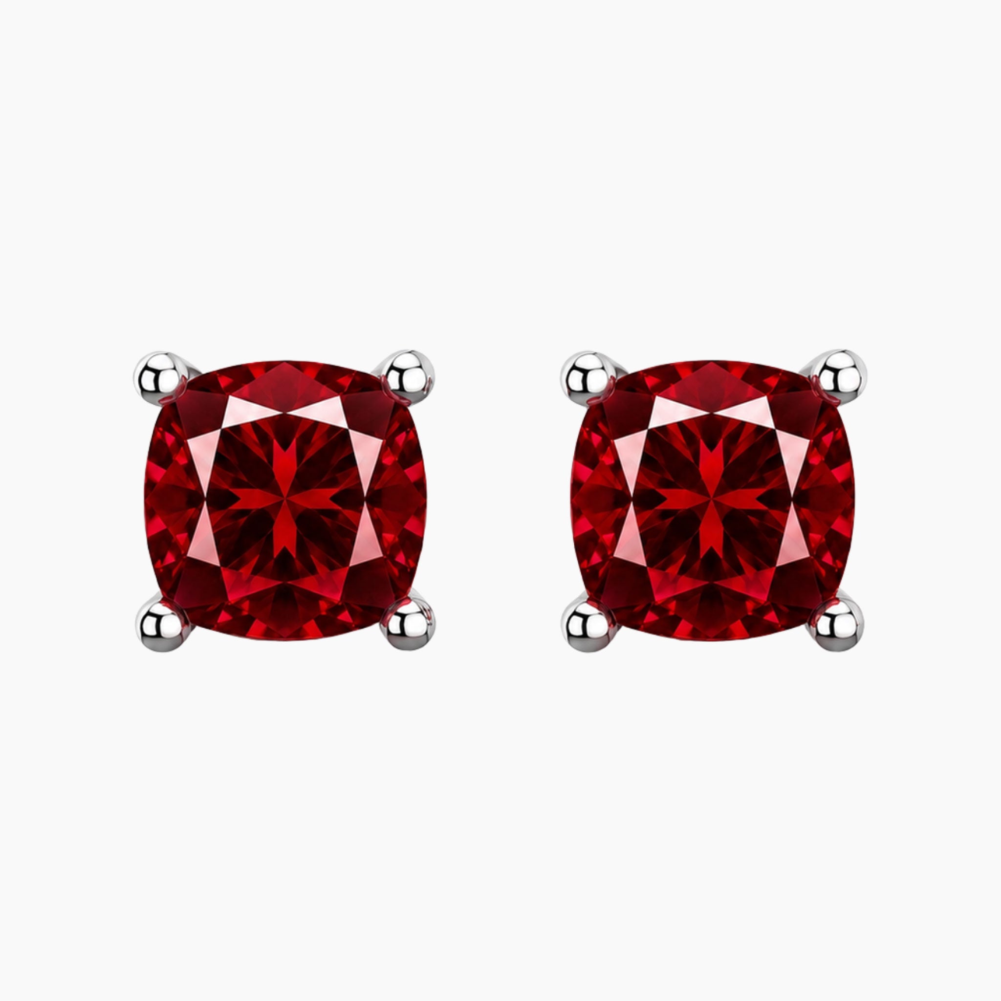 Ruby Cushion Stud Earrings in Sterling Silver | Irosk