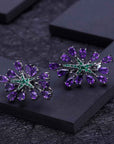 Amethyst & Lab Emerald Burst Earrings in Gun Metal Color | 925 Silver